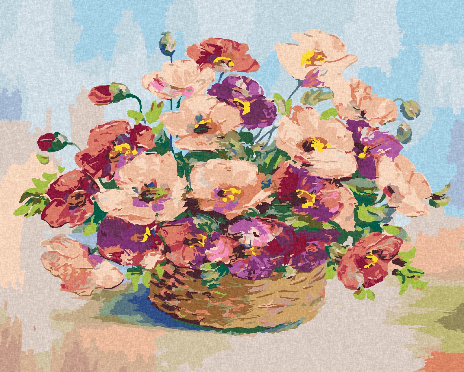 zuty Malování podle čísel - PROUTĚNÝ KOŠÍK VLČÍHO MÁKU - Rozměr: 40x50 cm, Rámování: Varianta: bez rámu a bez vypnutí plátna - obrázek 1