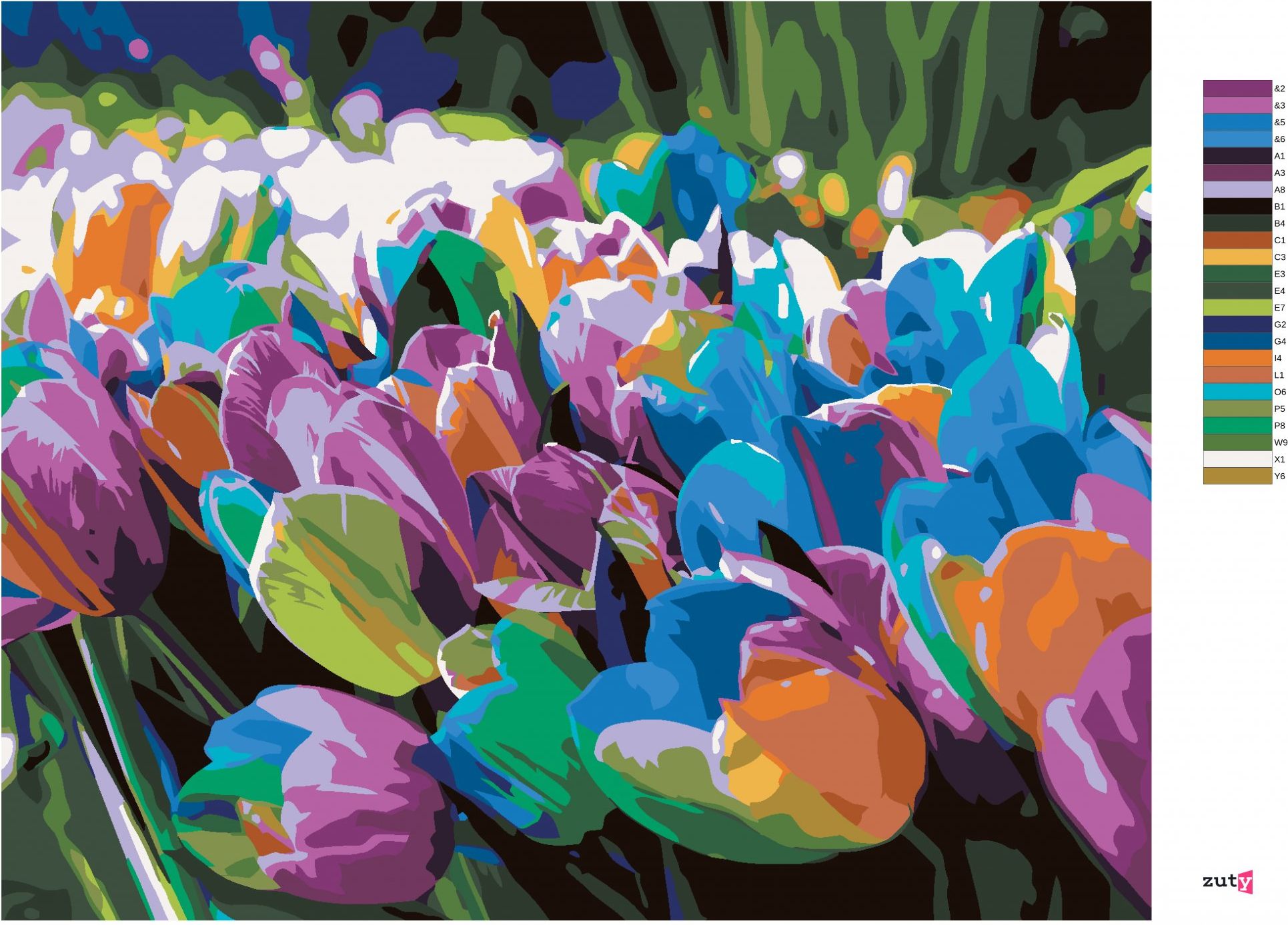 zuty Malování podle čísel - DUHOVÉ TULIPÁNY - Rozměr: 40x50 cm, Rámování: Varianta: vypnuté plátno na rám - obrázek 8