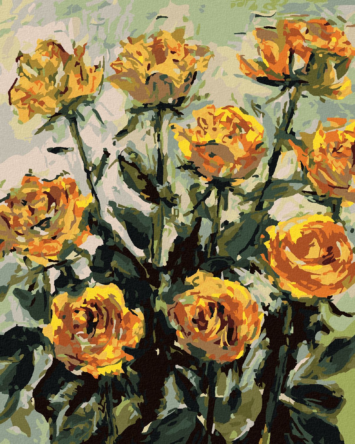 zuty Malování podle čísel - KRÁSNÉ ŽLUTÉ RŮŽE - Rozměr: 40x50 cm, Rámování: Varianta: vypnuté plátno na rám - obrázek 1