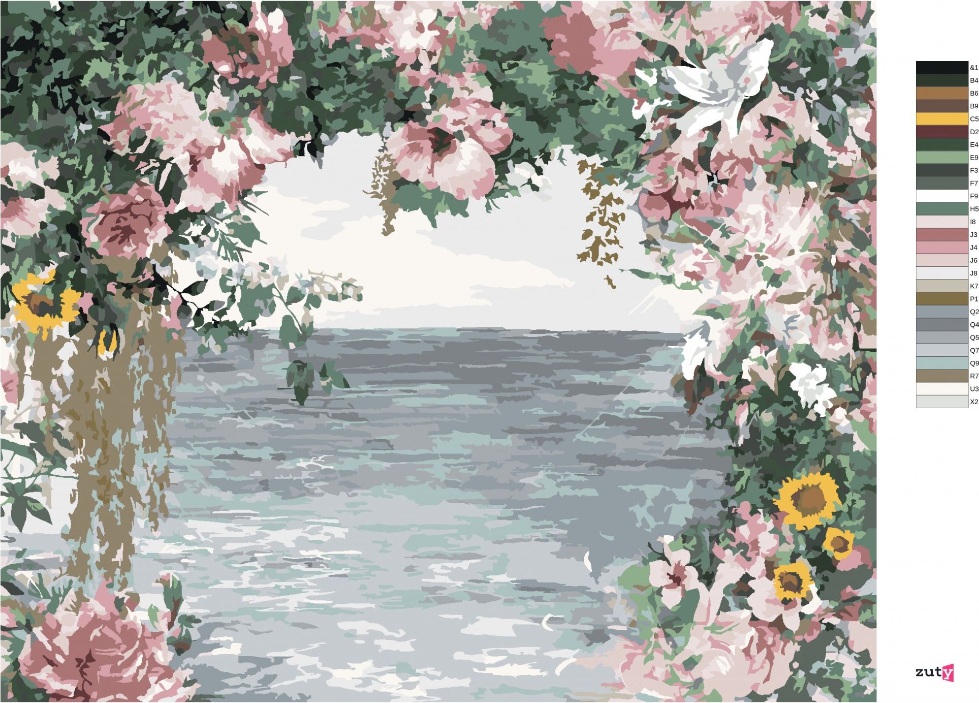 zuty Malování podle čísel - KVĚTINOVÁ BRÁNA K MOŘI - Rozměr: 40x50 cm, Rámování: Varianta: vypnuté plátno na rám - obrázek 9