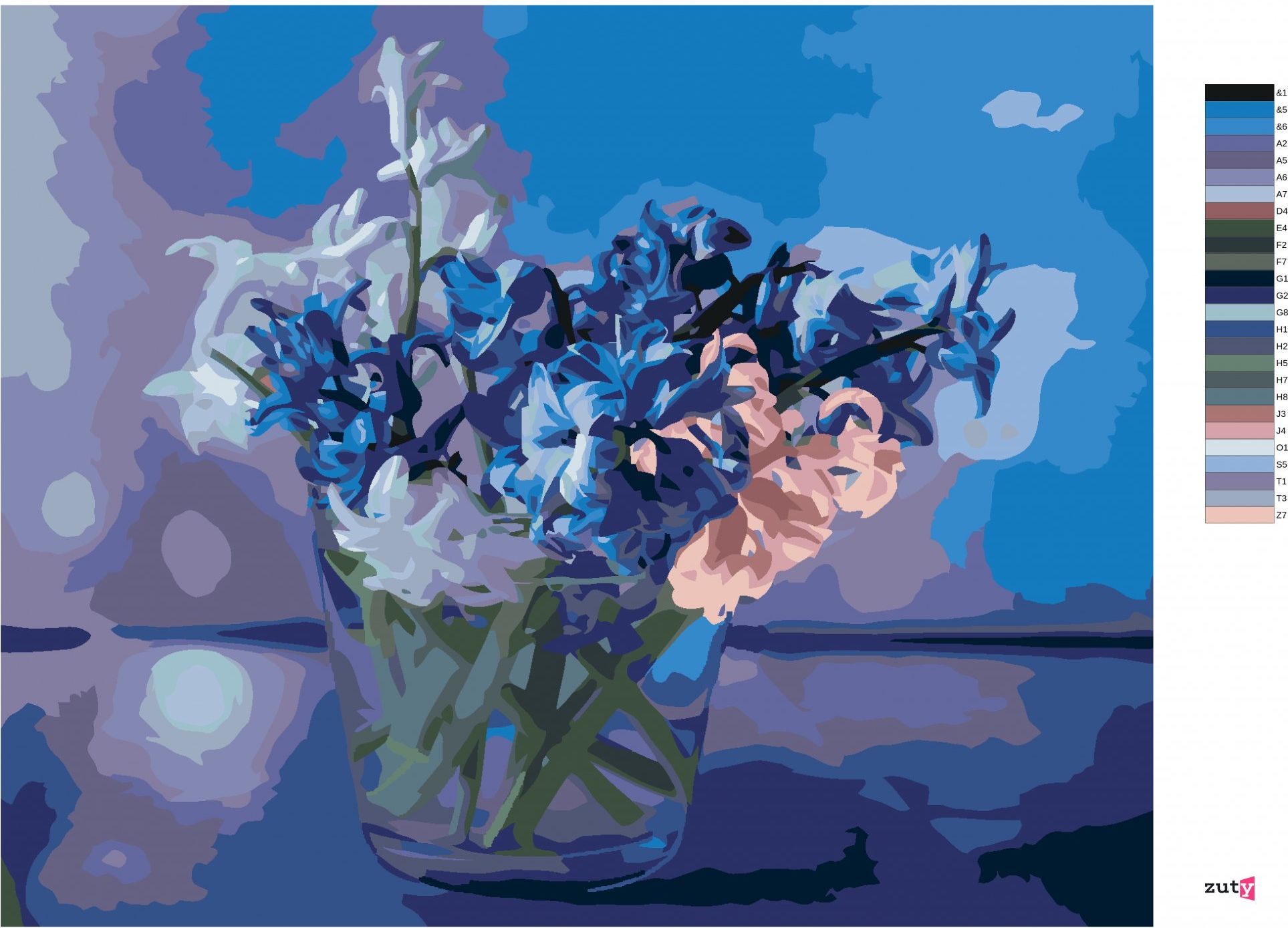 zuty Malování podle čísel - SMĚS JARNÍCH HYACINTŮ VE VÁZE - Rozměr: 40x50 cm, Rámování: Varianta: bez rámu a bez vypnutí plátna - obrázek 5