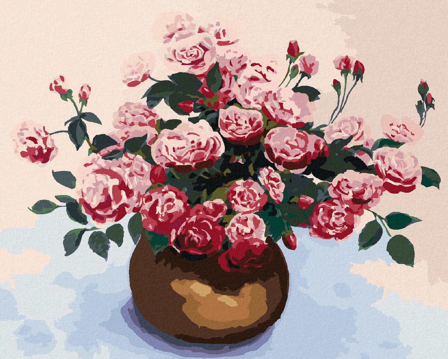 zuty Malování podle čísel - RŮŽE V HNĚDÉ KERAMICKÉ VÁZE - Rozměr: 40x50 cm, Rámování: Varianta: bez rámu a bez vypnutí plátna - obrázek 1