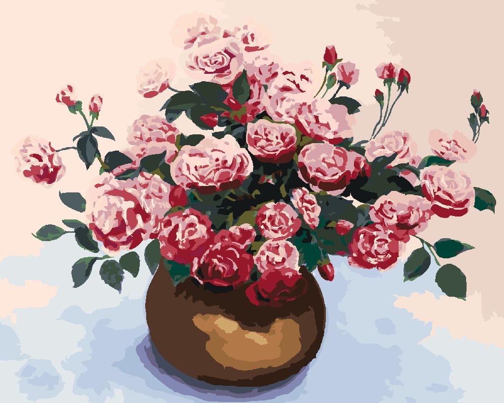 zuty Malování podle čísel - RŮŽE V HNĚDÉ KERAMICKÉ VÁZE - Rozměr: 40x50 cm, Rámování: Varianta: bez rámu a bez vypnutí plátna - obrázek 2