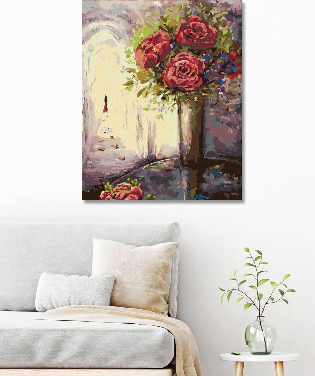 zuty Malování podle čísel - RŮŽE VE VÁZE A ŽENA V DÁLI - Rozměr: 40x50 cm, Rámování: Varianta: vypnuté plátno na rám - obrázek 6