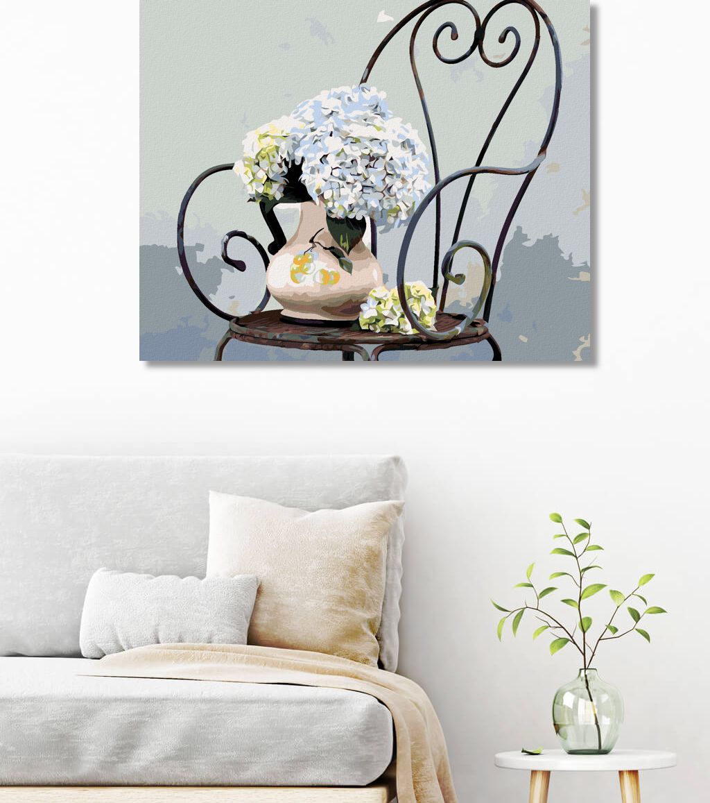 zuty Malování podle čísel - HORTENZIE VE VÁZE NA ŽIDLI - Rozměr: 40x50 cm, Rámování: Varianta: vypnuté plátno na rám - obrázek 10