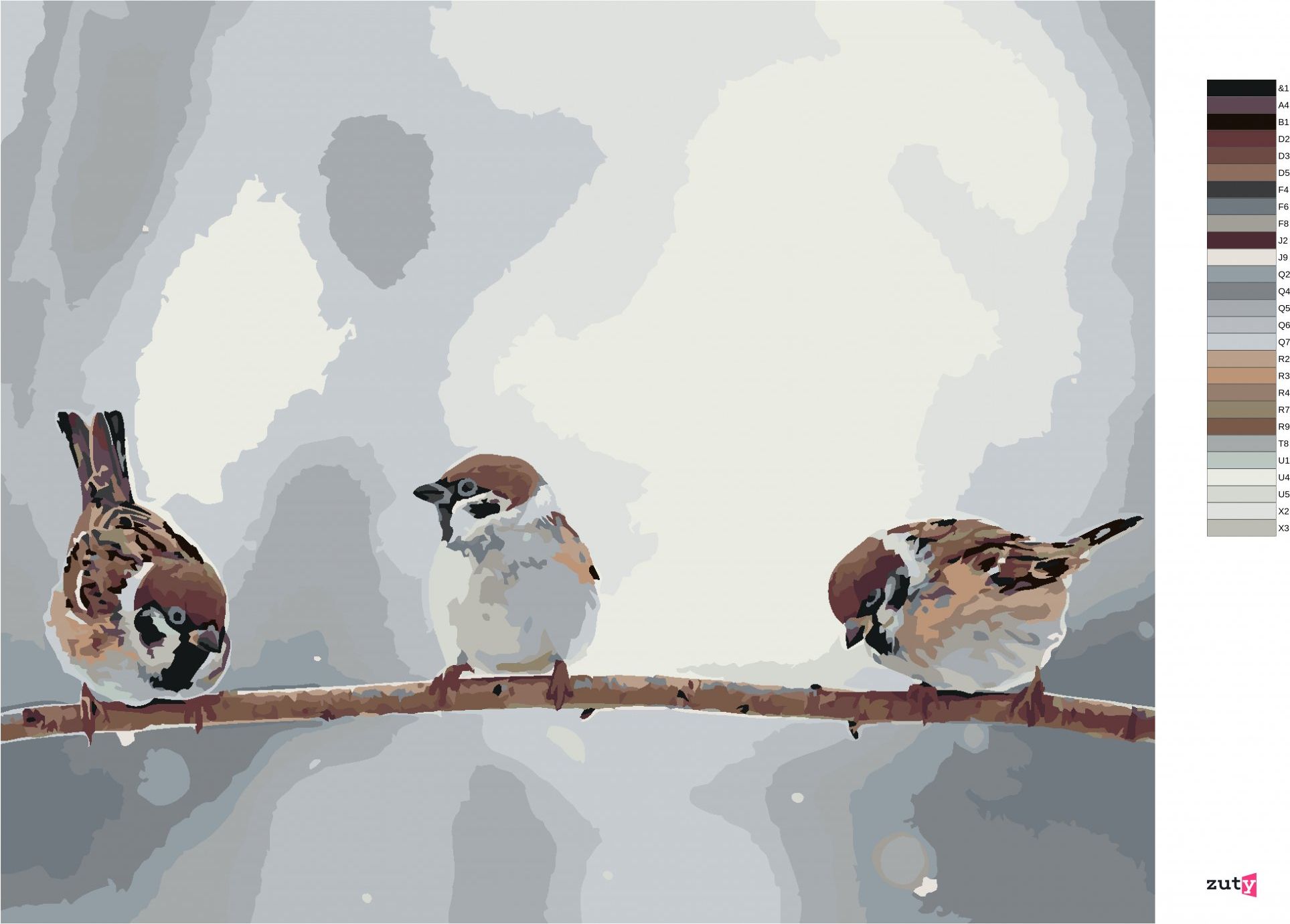 zuty Malování podle čísel - MALÍ PTÁČCI NA VĚTVI - Rozměr: 40x50 cm, Rámování: Varianta: vypnuté plátno na rám - obrázek 2