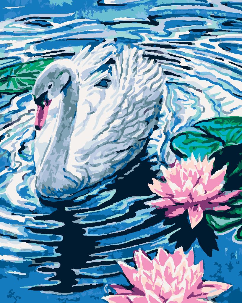 zuty Malování podle čísel - LABUŤ SE DVĚMA LEKNÍNY - Rozměr: 40x50 cm, Rámování: Varianta: bez rámu a bez vypnutí plátna - obrázek 2