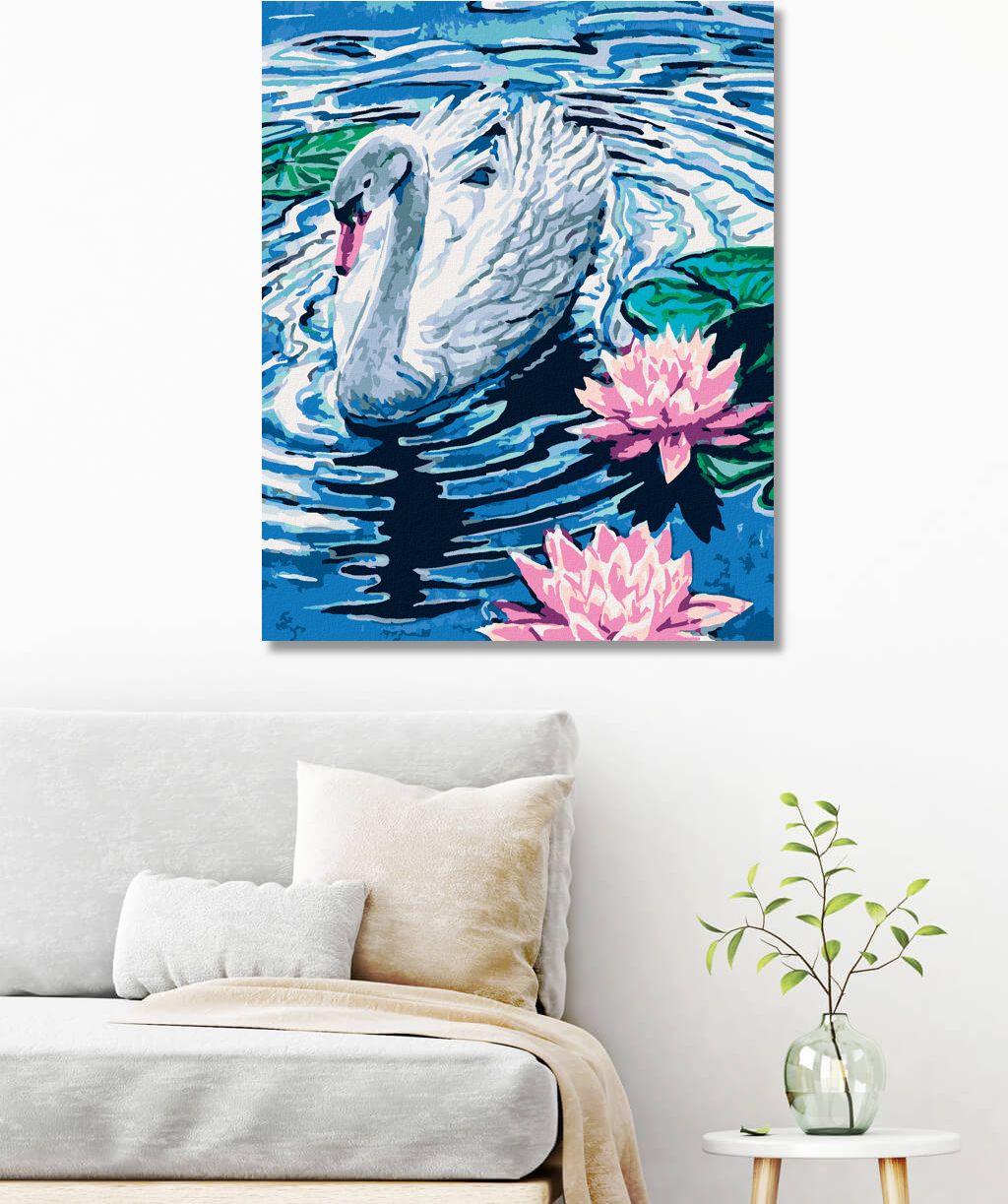 zuty Malování podle čísel - LABUŤ SE DVĚMA LEKNÍNY - Rozměr: 40x50 cm, Rámování: Varianta: bez rámu a bez vypnutí plátna - obrázek 9