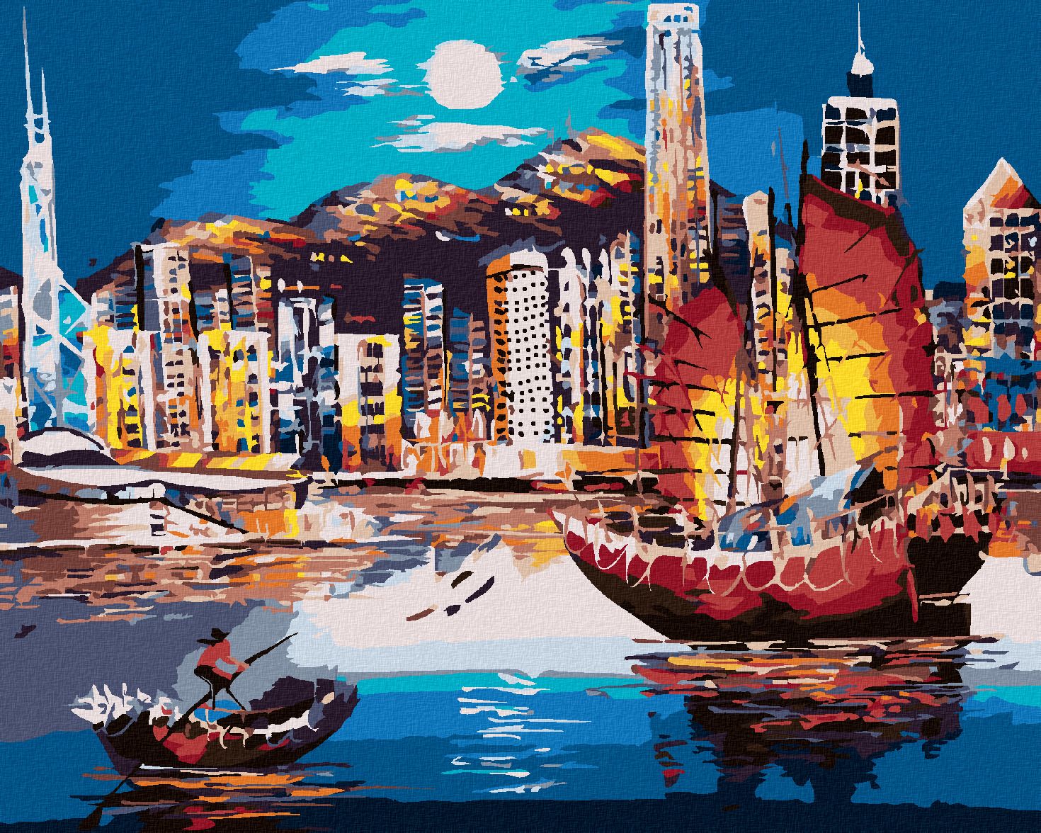 zuty Malování podle čísel - PŘÍSTAV V HONG KONGU - Rozměr: 40x50 cm, Rámování: Varianta: vypnuté plátno na rám - obrázek 1