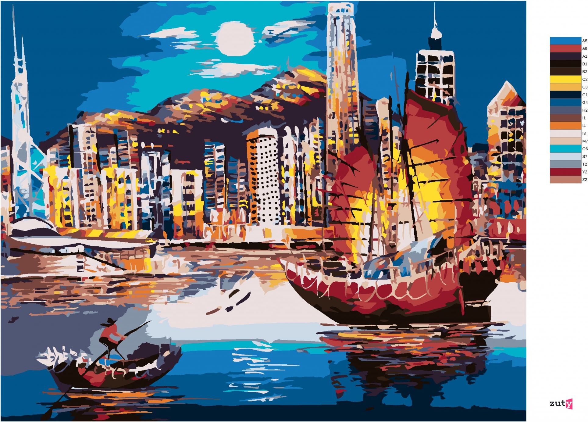 zuty Malování podle čísel - PŘÍSTAV V HONG KONGU - Rozměr: 40x50 cm, Rámování: Varianta: vypnuté plátno na rám - obrázek 5