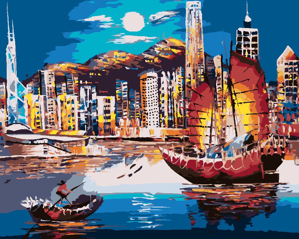 zuty Malování podle čísel - PŘÍSTAV V HONG KONGU - Rozměr: 40x50 cm, Rámování: Varianta: vypnuté plátno na rám - obrázek 10