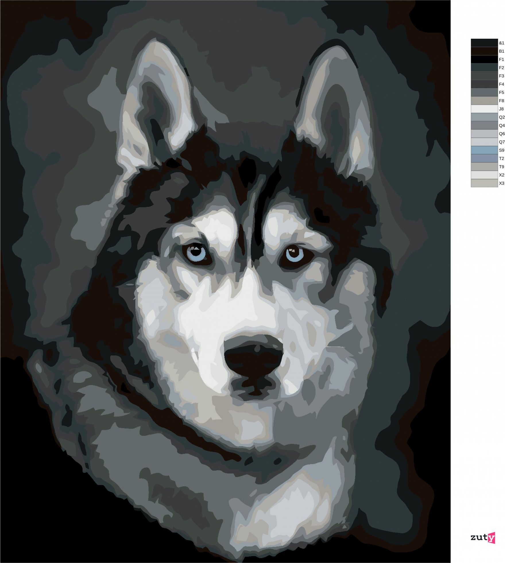 zuty Malování podle čísel - HUSKY PORTRÉT - Rozměr: 40x50 cm, Rámování: Varianta: bez rámu a bez vypnutí plátna - obrázek 2
