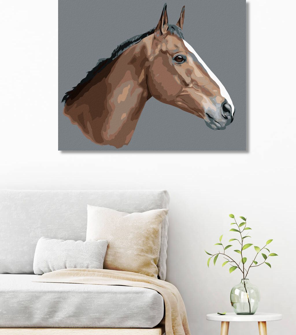 zuty Malování podle čísel - HNĚDÝ KŮŇ NA ŠEDÉM POZADÍ - Rozměr: 40x50 cm, Rámování: Varianta: vypnuté plátno na rám - obrázek 3