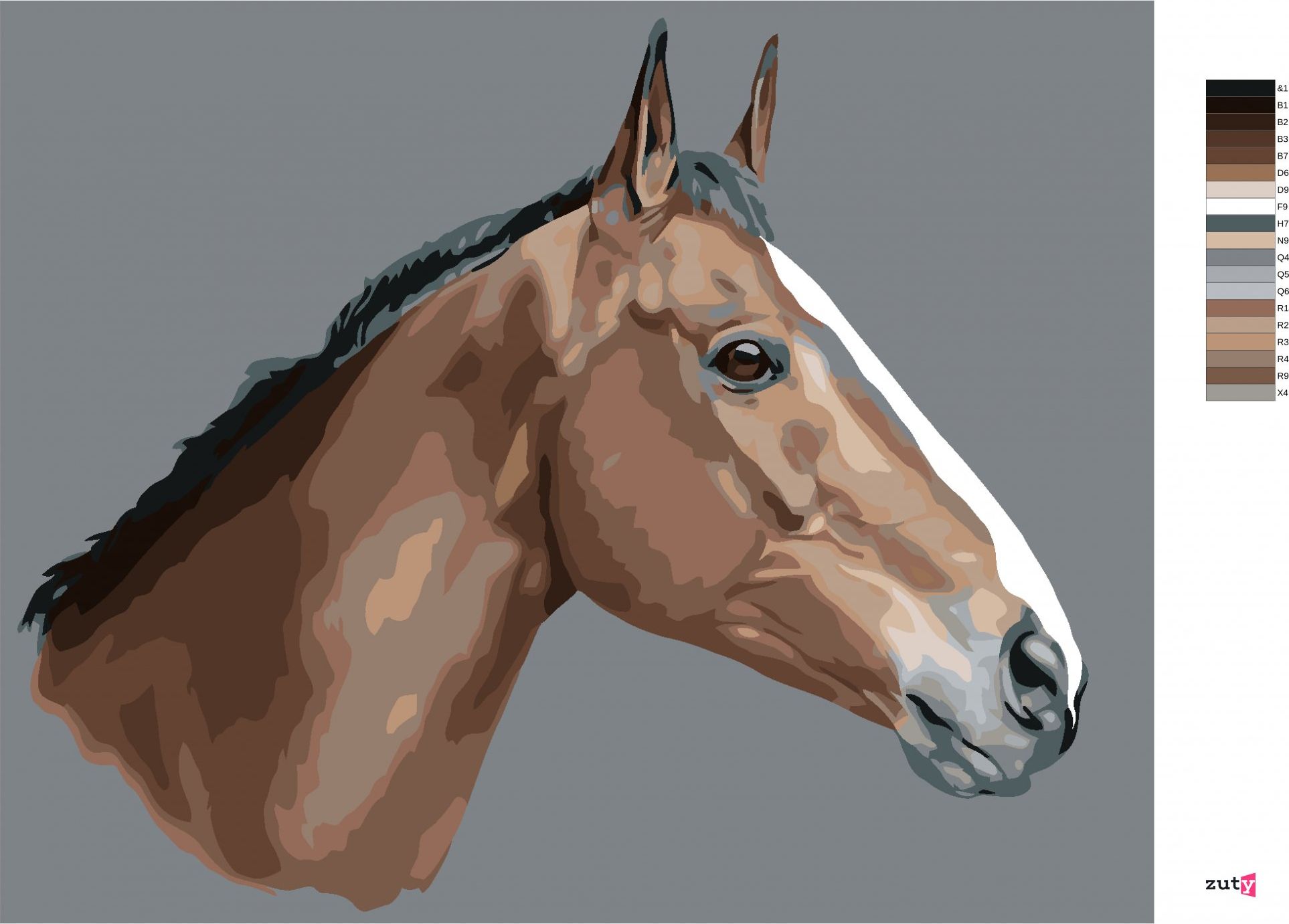 zuty Malování podle čísel - HNĚDÝ KŮŇ NA ŠEDÉM POZADÍ - Rozměr: 40x50 cm, Rámování: Varianta: vypnuté plátno na rám - obrázek 8