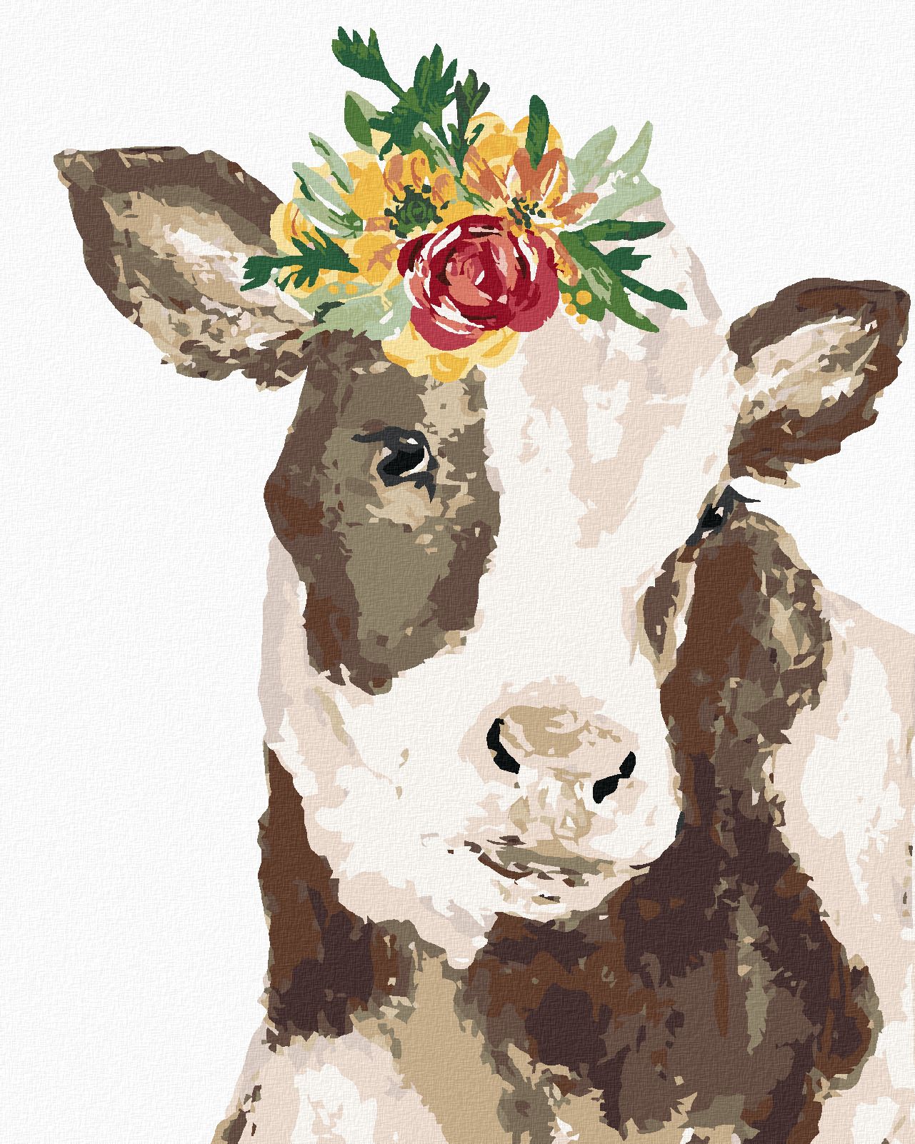 zuty Malování podle čísel - KRÁVA S KVĚTINOU (HALEY BUSH) - Rozměr: 40x50 cm, Rámování: Varianta: bez rámu a bez vypnutí plátna - obrázek 1