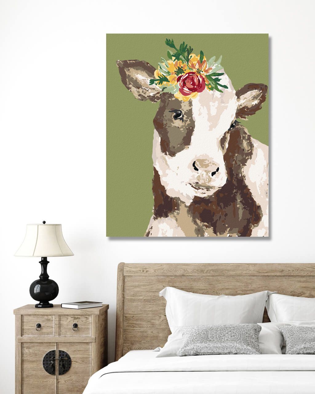 zuty Malování podle čísel - KRÁVA S KVĚTINOU NA ZELENÉM POZADÍ (HALEY BUSH) - Rozměr: 40x50 cm, Rámování: Varianta: bez rámu a bez vypnutí plátna - obrázek 8