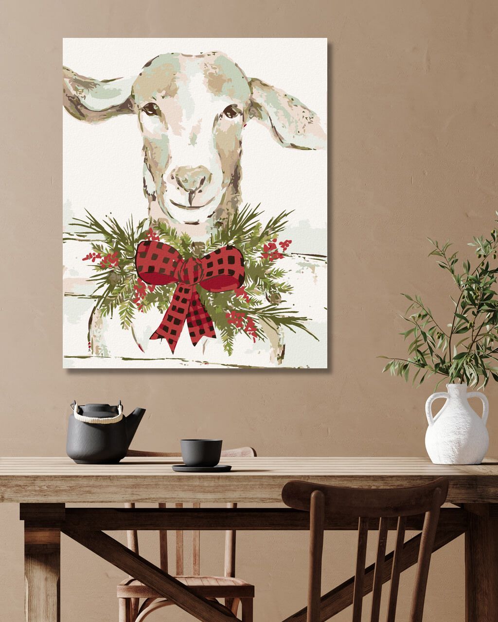 zuty Malování podle čísel - OVCE S ČERVENOU MAŠLÍ (HALEY BUSH) - Rozměr: 40x50 cm, Rámování: Varianta: vypnuté plátno na rám - obrázek 6