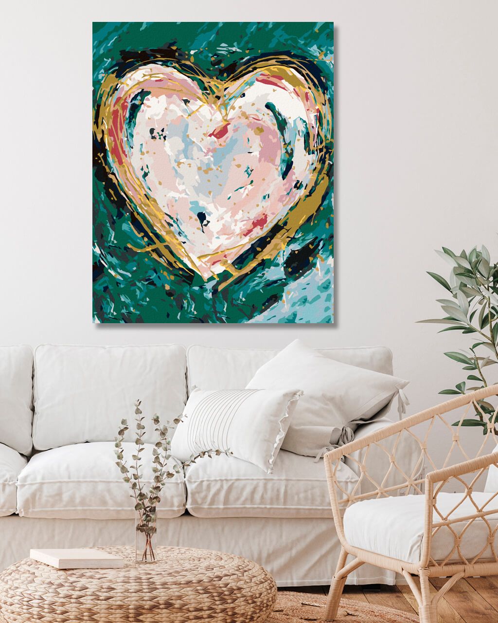 zuty Malování podle čísel - BAREVNÉ SRDCE NA ZELENÉM POZADÍ (HALEY BUSH) - Rozměr: 40x50 cm, Rámování: Varianta: vypnuté plátno na rám - obrázek 3