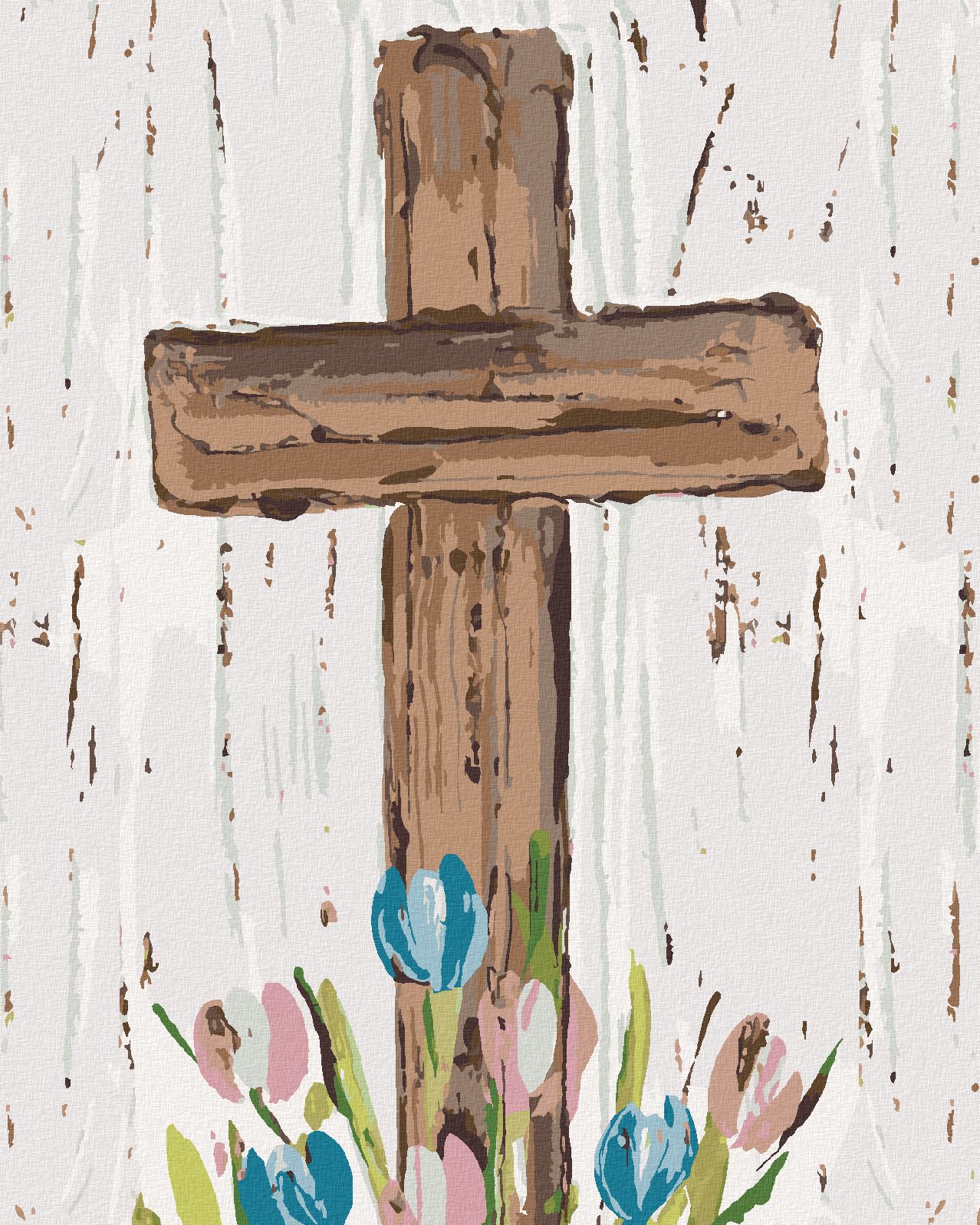 zuty Malování podle čísel - HNĚDÝ KŘÍŽ S TULIPÁNY (HALEY BUSH) - Rozměr: 40x50 cm, Rámování: Varianta: bez rámu a bez vypnutí plátna - obrázek 1