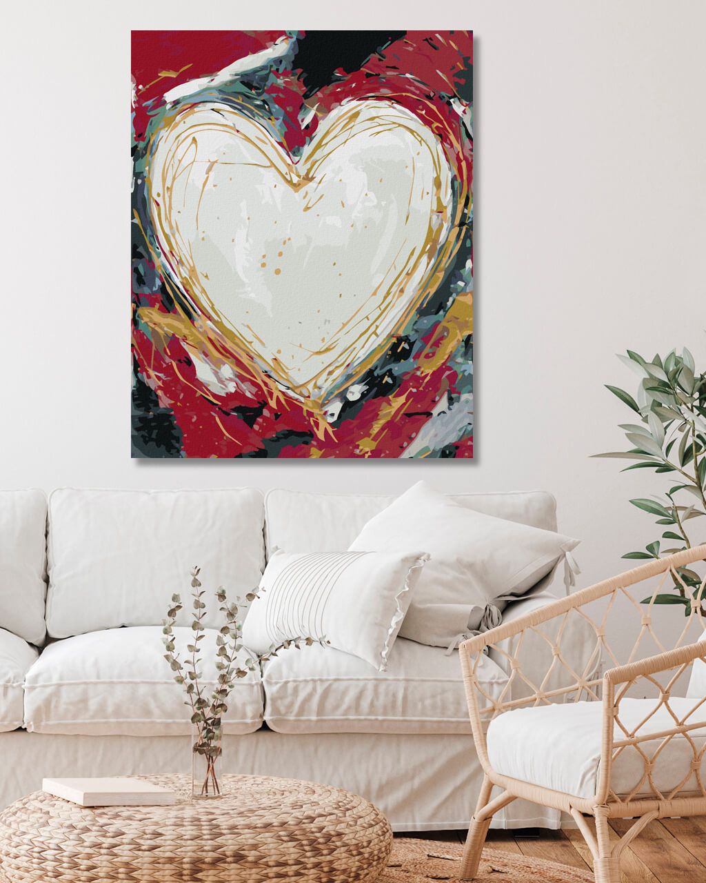 zuty Malování podle čísel - BÍLÉ SRDCE NA BAREVNÉM POZADÍ II (HALEY BUSH) - Rozměr: 40x50 cm, Rámování: Varianta: vypnuté plátno na rám - obrázek 3