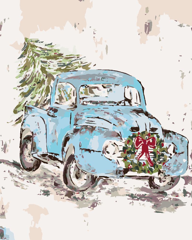 zuty Malování podle čísel - VÁNOČNÍ AUTO (HALEY BUSH) - Rozměr: 40x50 cm, Rámování: Varianta: bez rámu a bez vypnutí plátna - obrázek 5