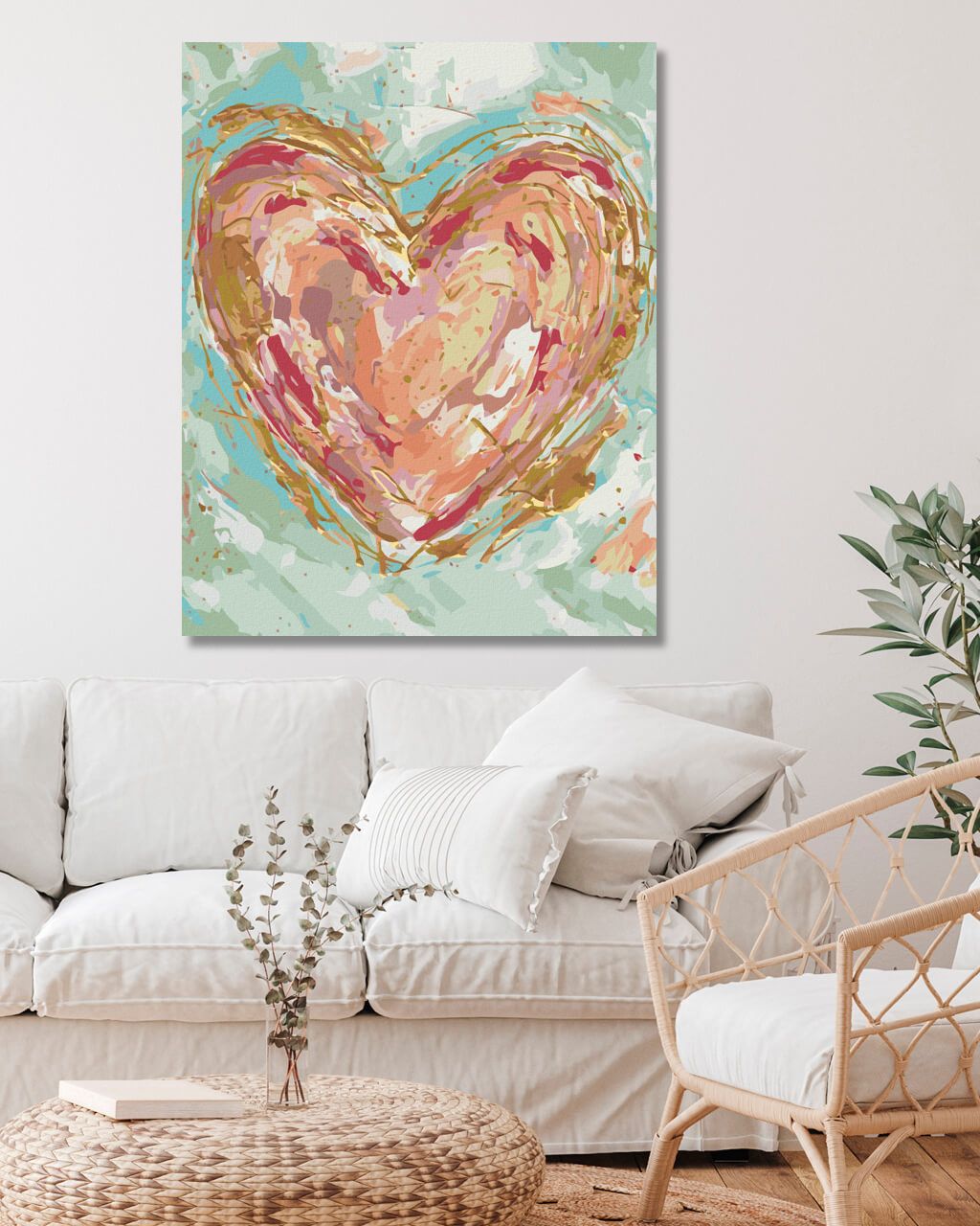 zuty Malování podle čísel - ČERVENÉ SRDCE NA ZELENÉM POZADÍ (HALEY BUSH) - Rozměr: 40x50 cm, Rámování: Varianta: vypnuté plátno na rám - obrázek 3
