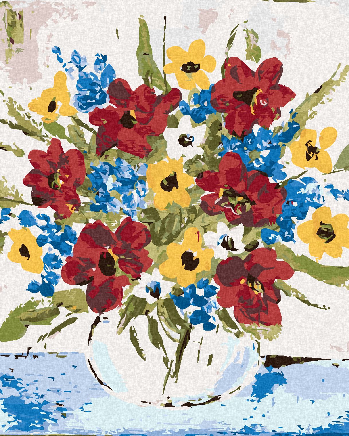zuty Malování podle čísel - BAREVNÉ KVĚTINY VE VÁZE (HALEY BUSH) - Rozměr: 40x50 cm, Rámování: Varianta: bez rámu a bez vypnutí plátna - obrázek 1