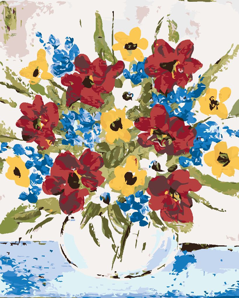zuty Malování podle čísel - BAREVNÉ KVĚTINY VE VÁZE (HALEY BUSH) - Rozměr: 40x50 cm, Rámování: Varianta: bez rámu a bez vypnutí plátna - obrázek 3