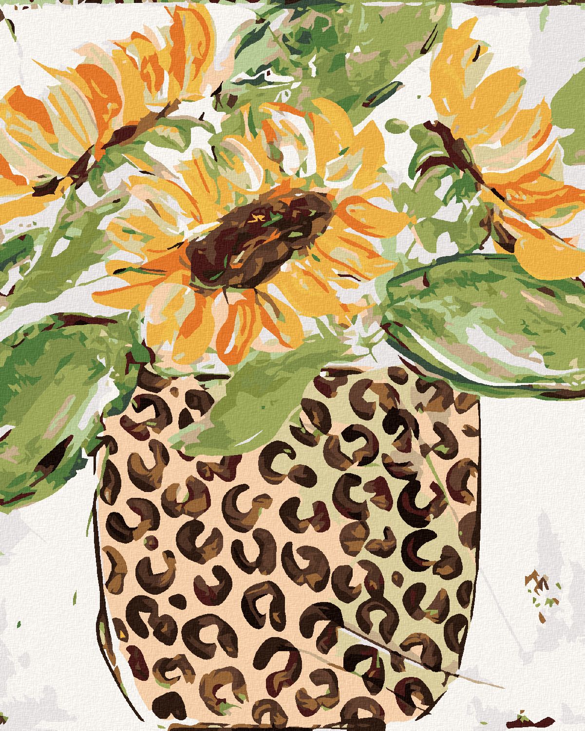 zuty Malování podle čísel - SLUNEČNICE V LEOPARDÍ VÁZE (HALEY BUSH) - Rozměr: 40x50 cm, Rámování: Varianta: vypnuté plátno na rám - obrázek 1