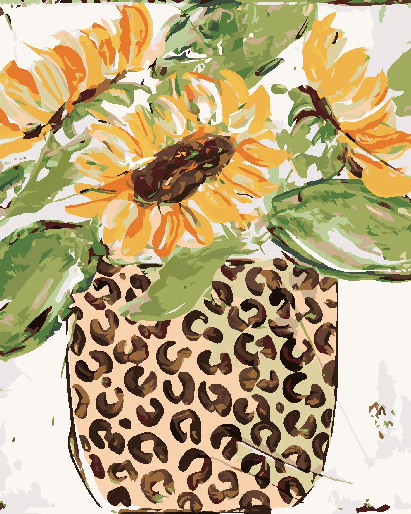 zuty Malování podle čísel - SLUNEČNICE V LEOPARDÍ VÁZE (HALEY BUSH) - Rozměr: 40x50 cm, Rámování: Varianta: vypnuté plátno na rám - obrázek 4