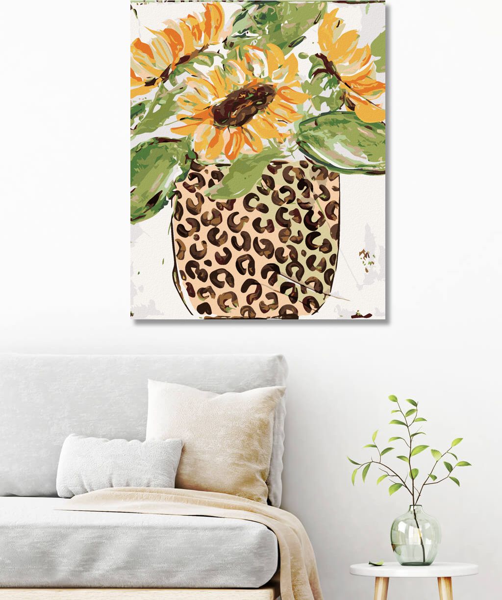 zuty Malování podle čísel - SLUNEČNICE V LEOPARDÍ VÁZE (HALEY BUSH) - Rozměr: 40x50 cm, Rámování: Varianta: vypnuté plátno na rám - obrázek 5