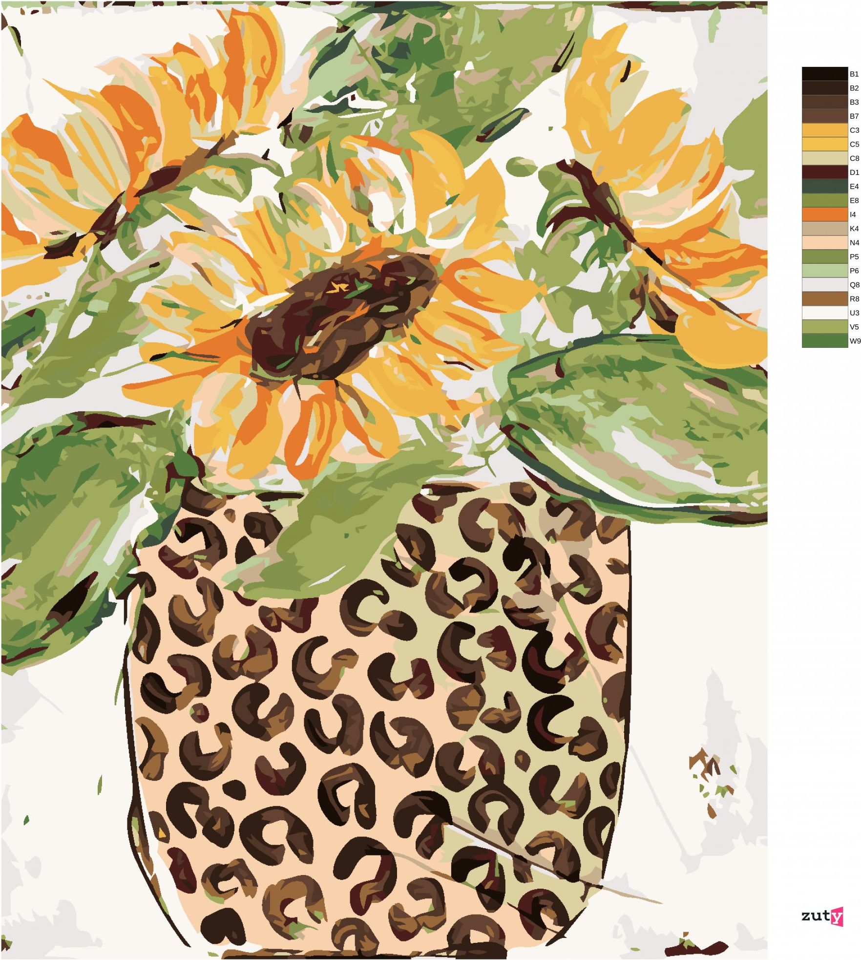 zuty Malování podle čísel - SLUNEČNICE V LEOPARDÍ VÁZE (HALEY BUSH) - Rozměr: 40x50 cm, Rámování: Varianta: vypnuté plátno na rám - obrázek 9
