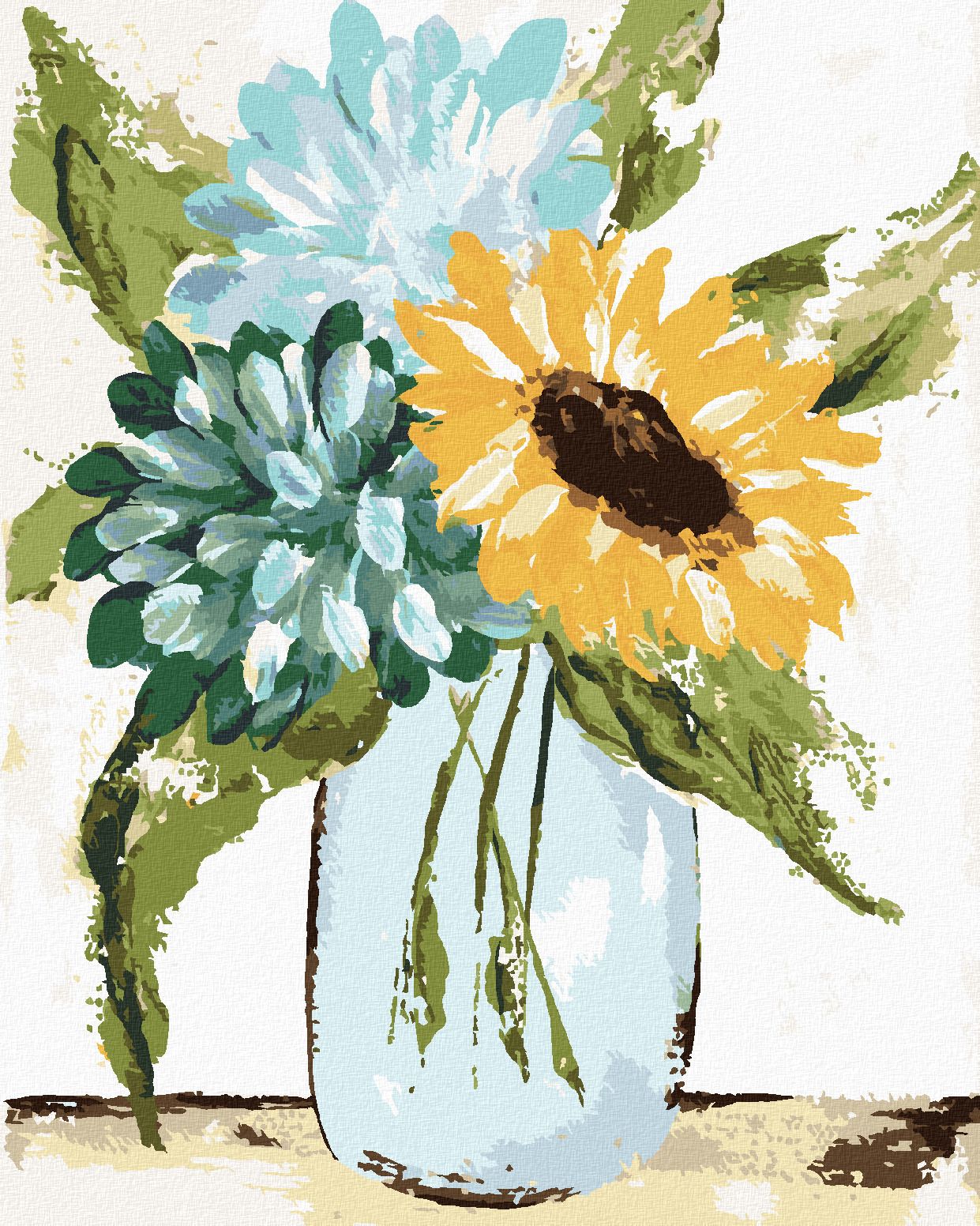 zuty Malování podle čísel - HORTENZIE A SLUNEČNICE VE VÁZE 2 (HALEY BUSH) - Rozměr: 40x50 cm, Rámování: Varianta: vypnuté plátno na rám - obrázek 1