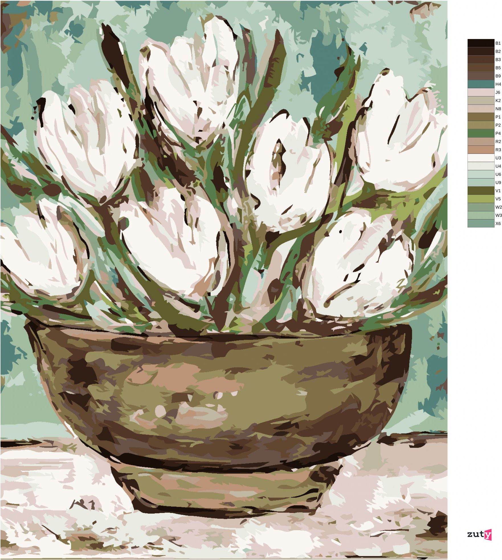 zuty Malování podle čísel - MISKA S TULIPÁNY (HALEY BUSH) - Rozměr: 40x50 cm, Rámování: Varianta: bez rámu a bez vypnutí plátna - obrázek 3