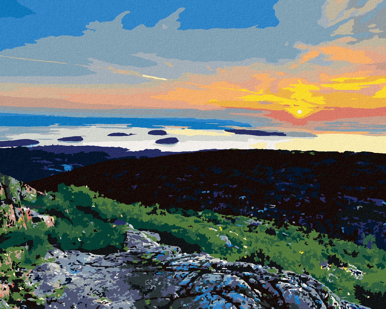 zuty Malování podle čísel - ZÁPAD SLUNCE NAD KRAJINOU (TED DAVIS) - Rozměr: 40x50 cm, Rámování: Varianta: vypnuté plátno na rám - obrázek 1