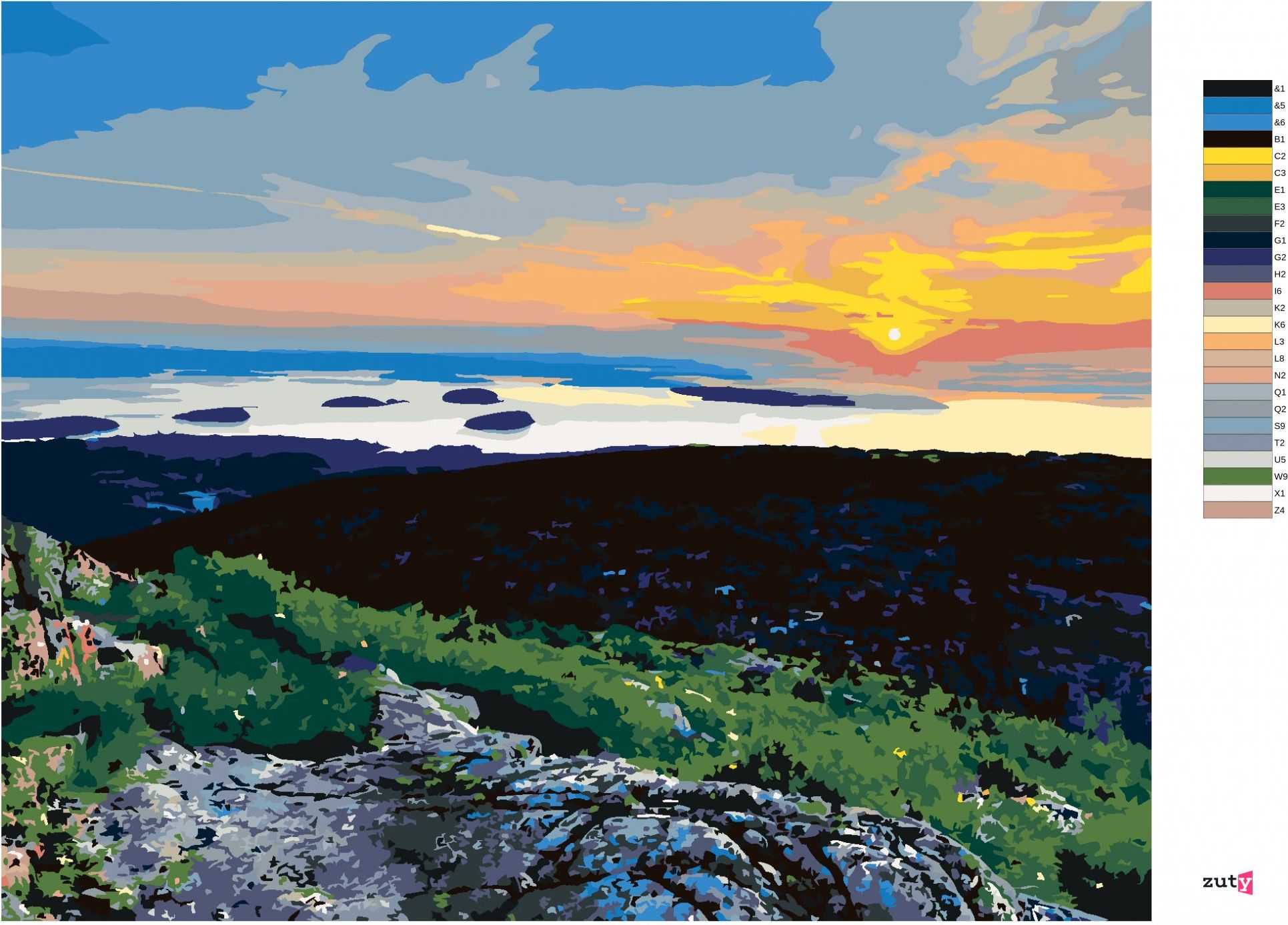 zuty Malování podle čísel - ZÁPAD SLUNCE NAD KRAJINOU (TED DAVIS) - Rozměr: 40x50 cm, Rámování: Varianta: vypnuté plátno na rám - obrázek 2