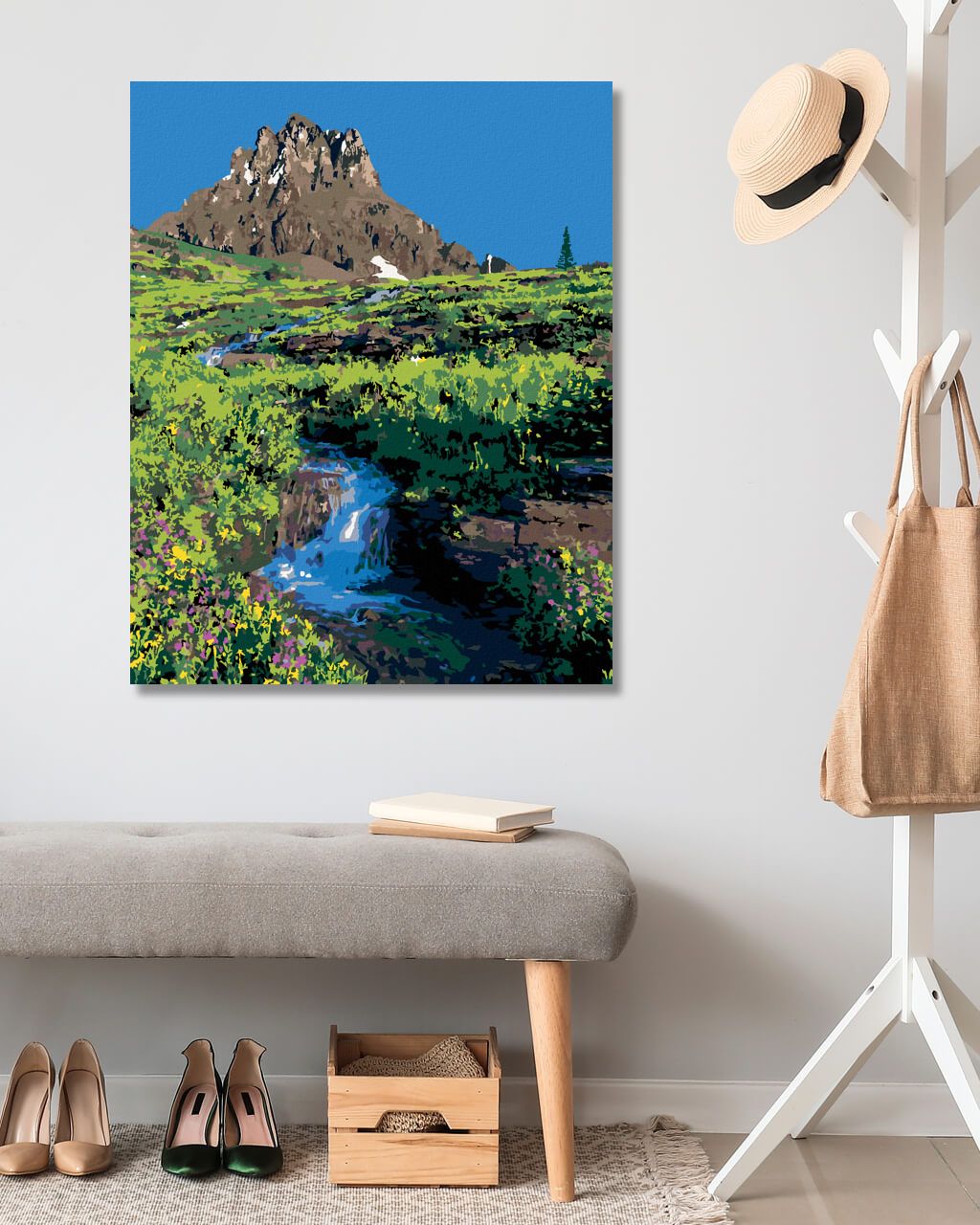 zuty Malování podle čísel - HORA A ŘEKA MEZI KVĚTY (TED DAVIS) - Rozměr: 40x50 cm, Rámování: Varianta: vypnuté plátno na rám - obrázek 4