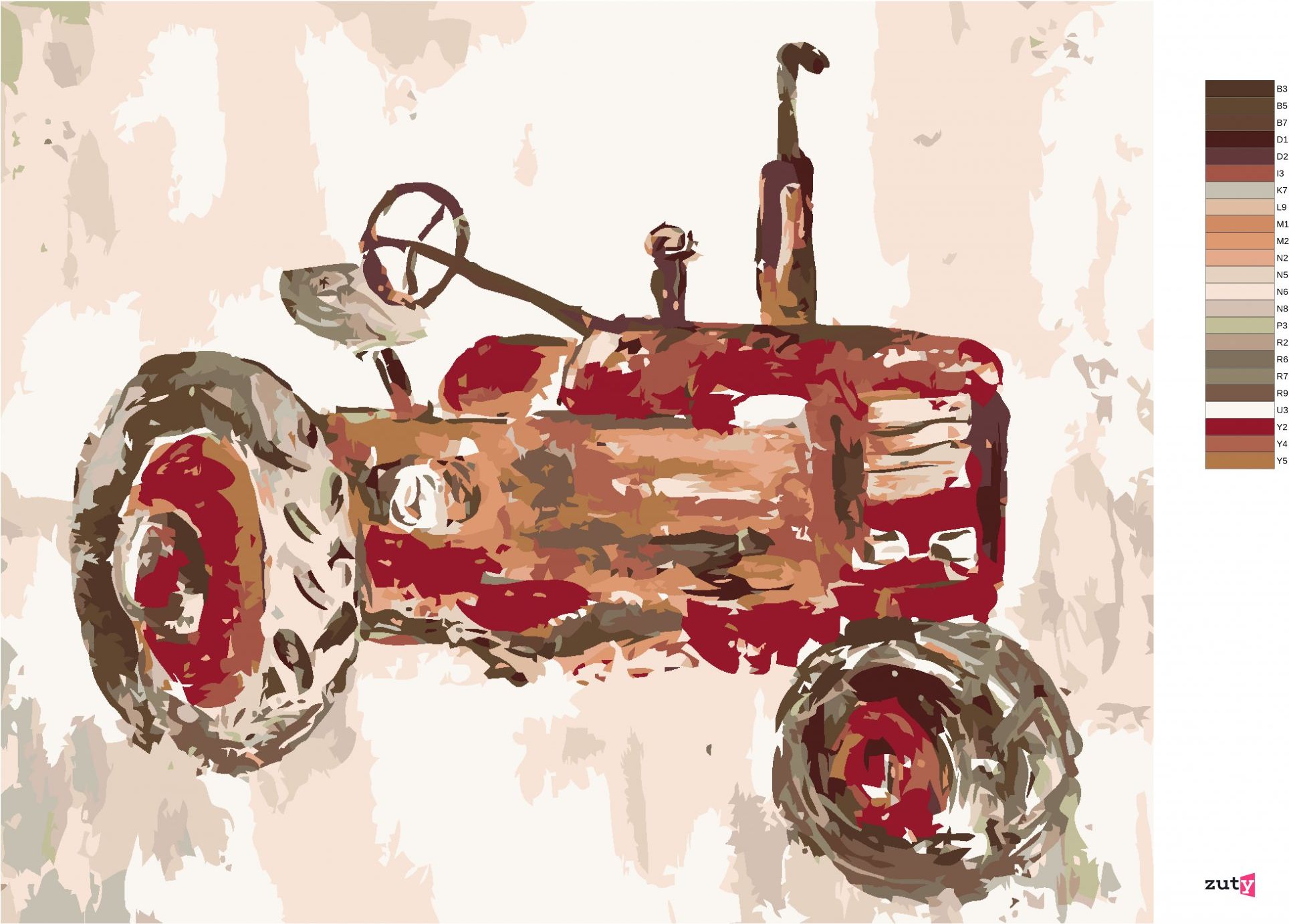 zuty Malování podle čísel - ČERVENÝ TRAKTOR (HALEY BUSH) - Rozměr: 40x50 cm, Rámování: Varianta: bez rámu a bez vypnutí plátna - obrázek 3