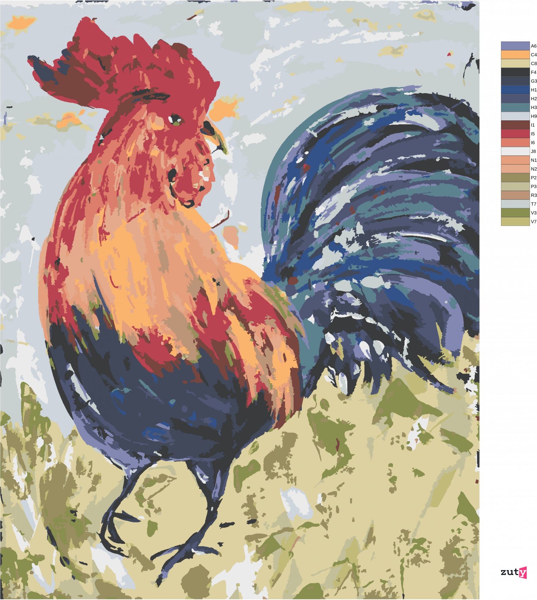 zuty Malování podle čísel - KOHOUT I (HALEY BUSH) - Rozměr: 40x50 cm, Rámování: Varianta: bez rámu a bez vypnutí plátna - obrázek 2
