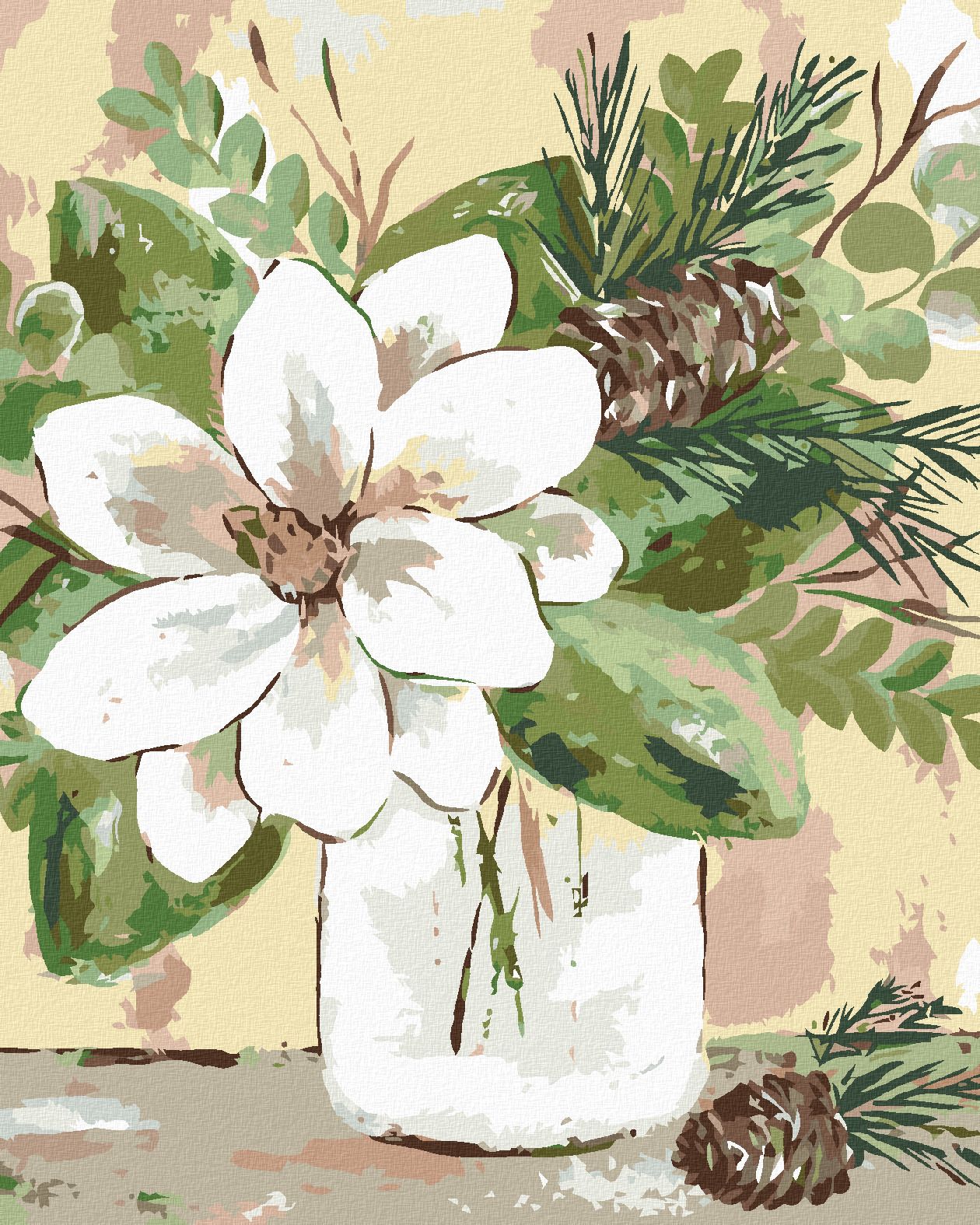 zuty Malování podle čísel - ZIMNÍ MAGNÓLIE VE SKLENICI (HALEY BUSH) - Rozměr: 40x50 cm, Rámování: Varianta: bez rámu a bez vypnutí plátna - obrázek 1