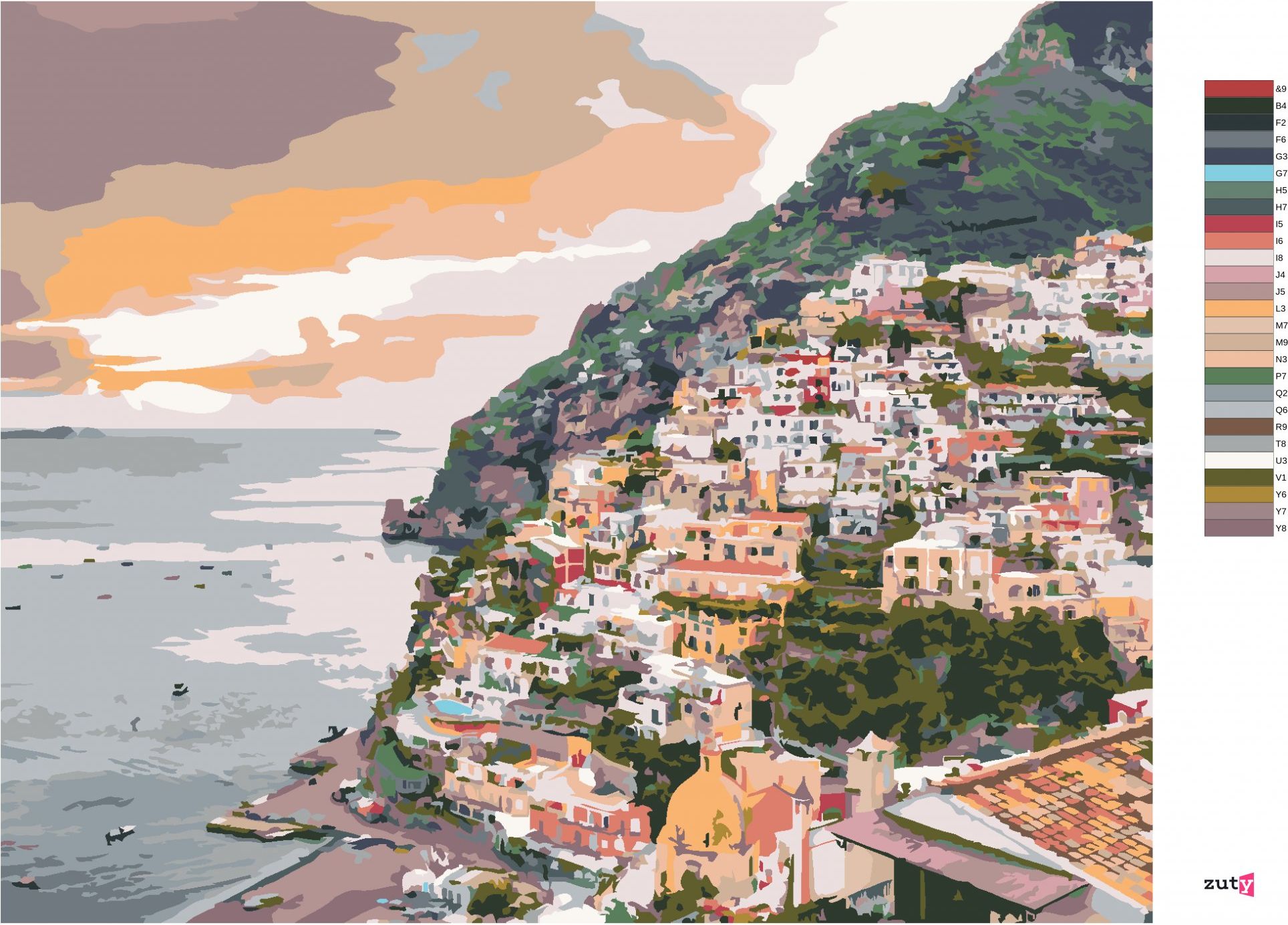 zuty Malování podle čísel - POSITANO ITÁLIE (TED DAVIS) - Rozměr: 40x50 cm, Rámování: Varianta: bez rámu a bez vypnutí plátna - obrázek 3