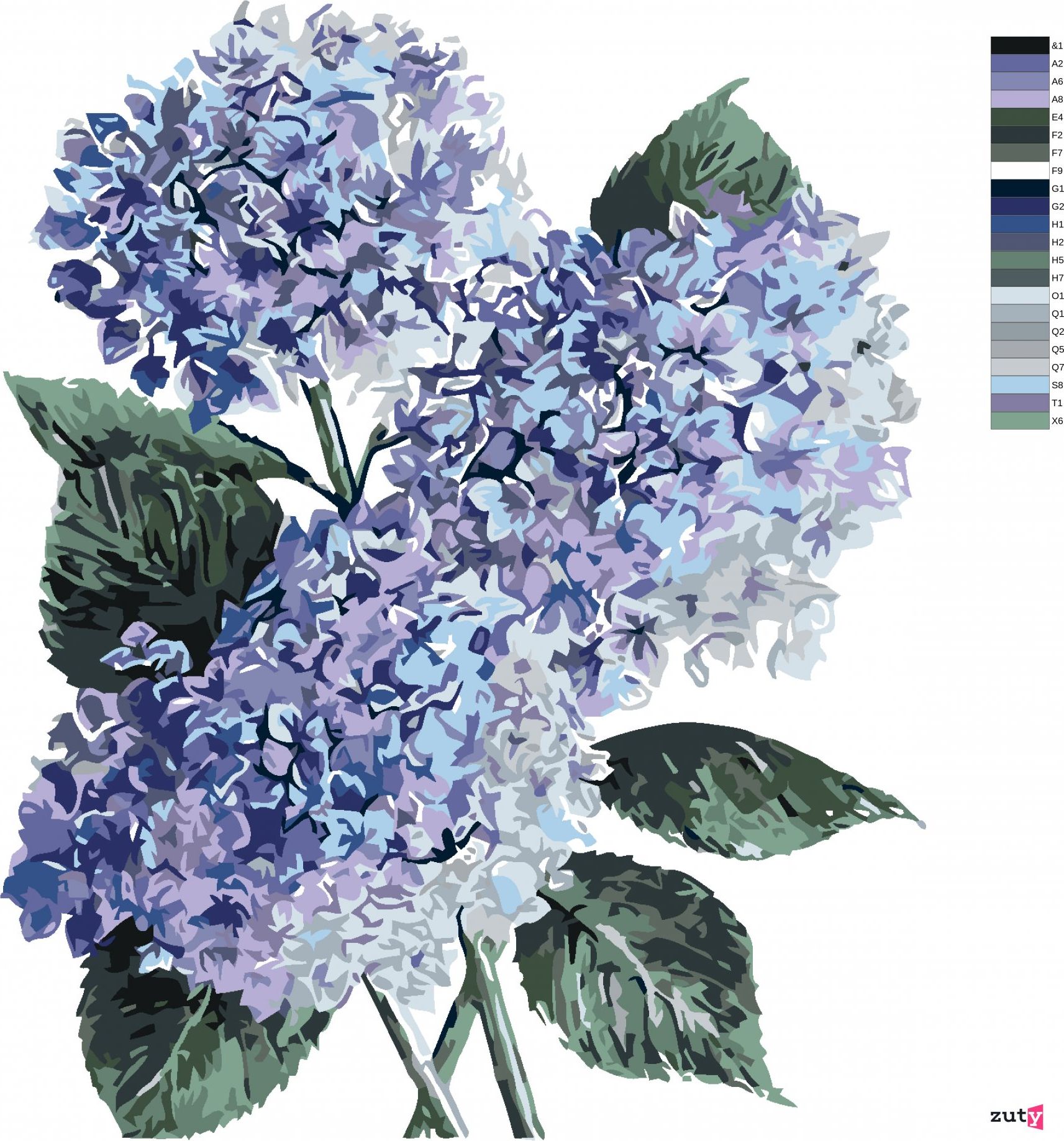 zuty Malování podle čísel - MODRÉ HORTENZIE (ALEXANDRIA GILBERT) - Rozměr: 40x50 cm, Rámování: Varianta: bez rámu a bez vypnutí plátna - obrázek 10