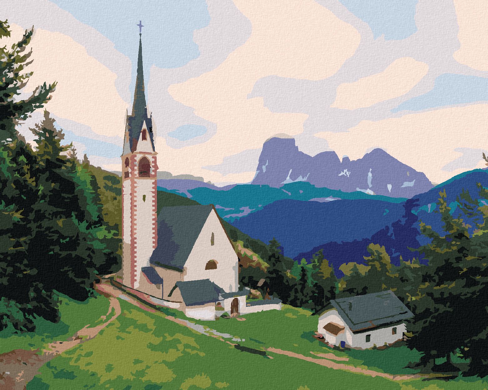 zuty Malování podle čísel - KOSTEL A HORA, ITÁLIE (TED DAVIS) - Rozměr: 40x50 cm, Rámování: Varianta: bez rámu a bez vypnutí plátna - obrázek 1