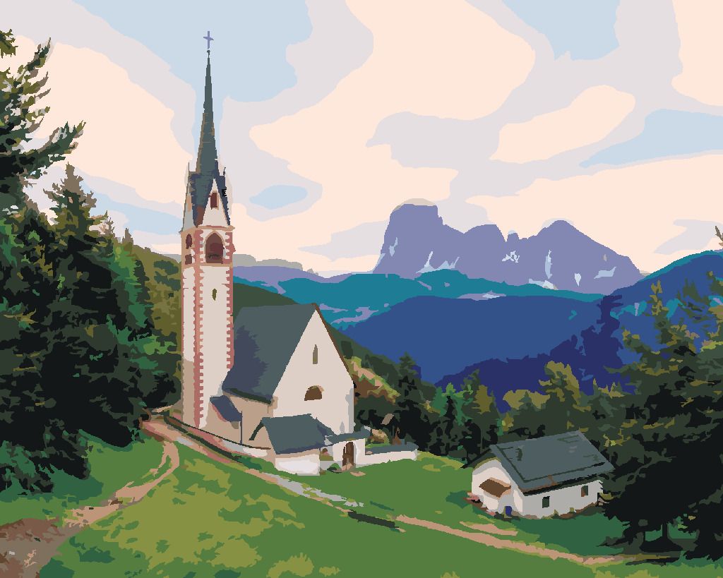 zuty Malování podle čísel - KOSTEL A HORA, ITÁLIE (TED DAVIS) - Rozměr: 40x50 cm, Rámování: Varianta: bez rámu a bez vypnutí plátna - obrázek 3
