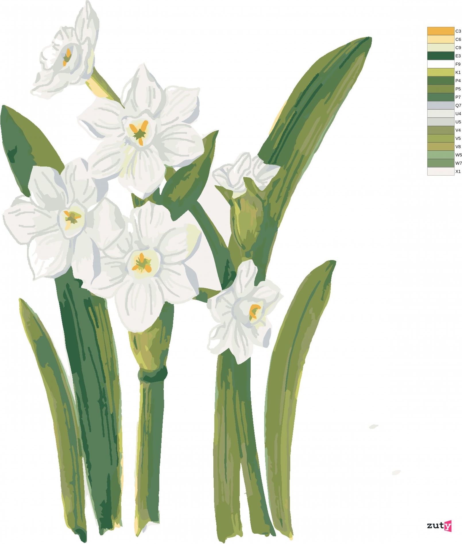zuty Malování podle čísel - BÍLÉ NARCISY (ALEXANDRIA GILBERT) - Rozměr: 40x50 cm, Rámování: Varianta: vypnuté plátno na rám - obrázek 4