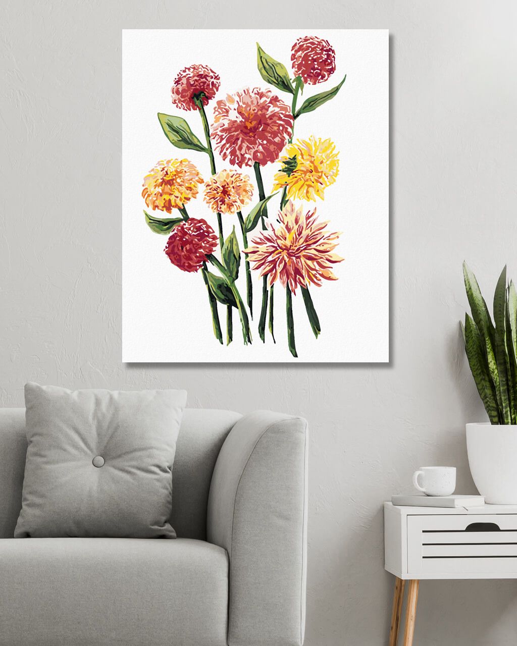 zuty Malování podle čísel - ŽLUTÉ A RŮŽOVÉ KVĚTY JIŘIN (ALEXANDRIA GILBERT) - Rozměr: 40x50 cm, Rámování: Varianta: bez rámu a bez vypnutí plátna - obrázek 9