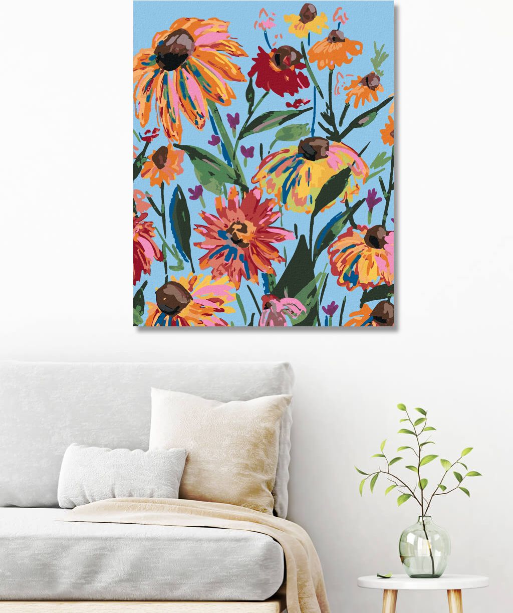 zuty Malování podle čísel - ORANŽOVÉ KVĚTY A NEBE (ALEXANDRIA GILBERT) - Rozměr: 40x50 cm, Rámování: Varianta: vypnuté plátno na rám - obrázek 10