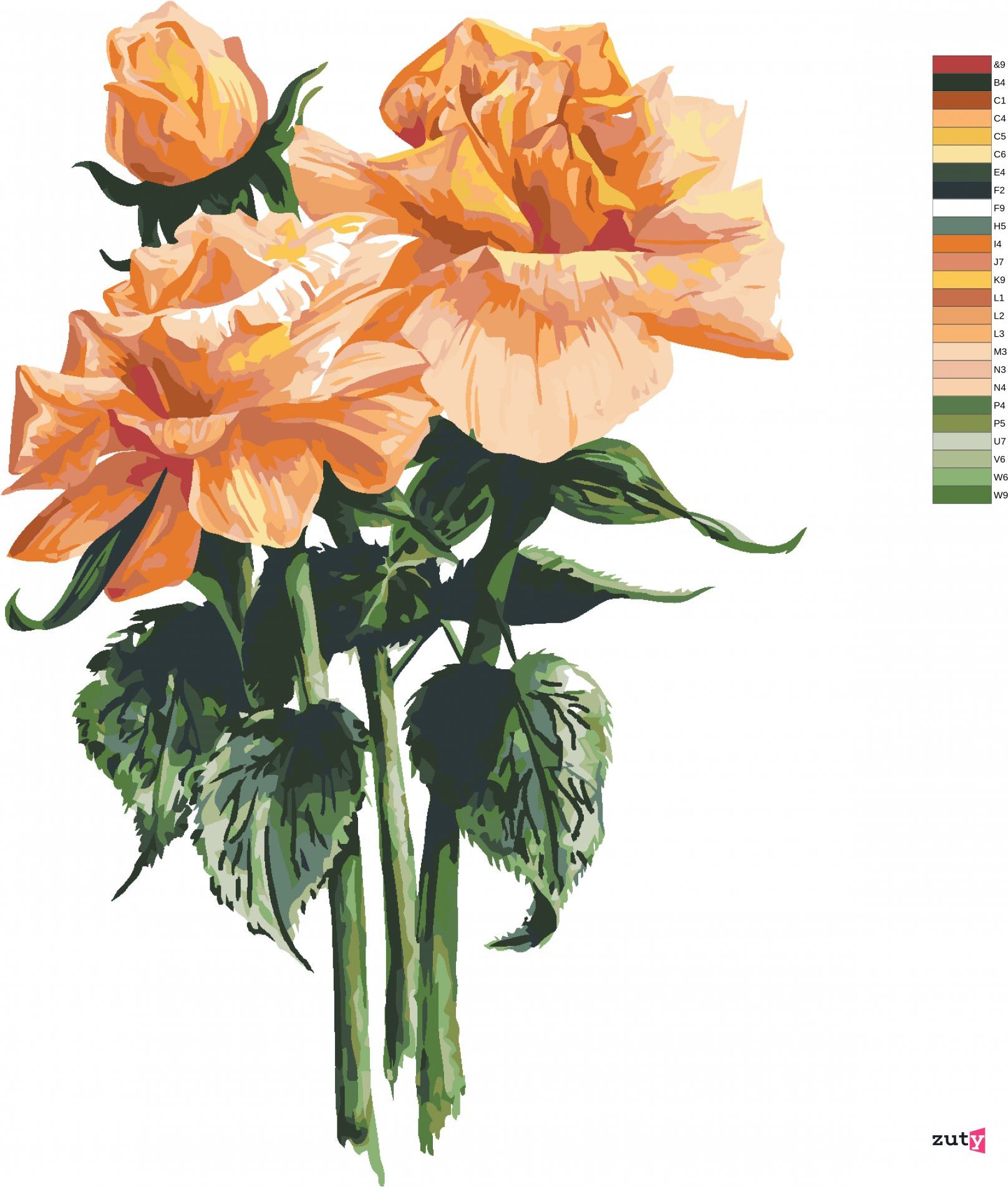 zuty Malování podle čísel - ORANŽOVÉ RŮŽE (ALEXANDRIA GILBERT) - Rozměr: 40x50 cm, Rámování: Varianta: vypnuté plátno na rám - obrázek 6