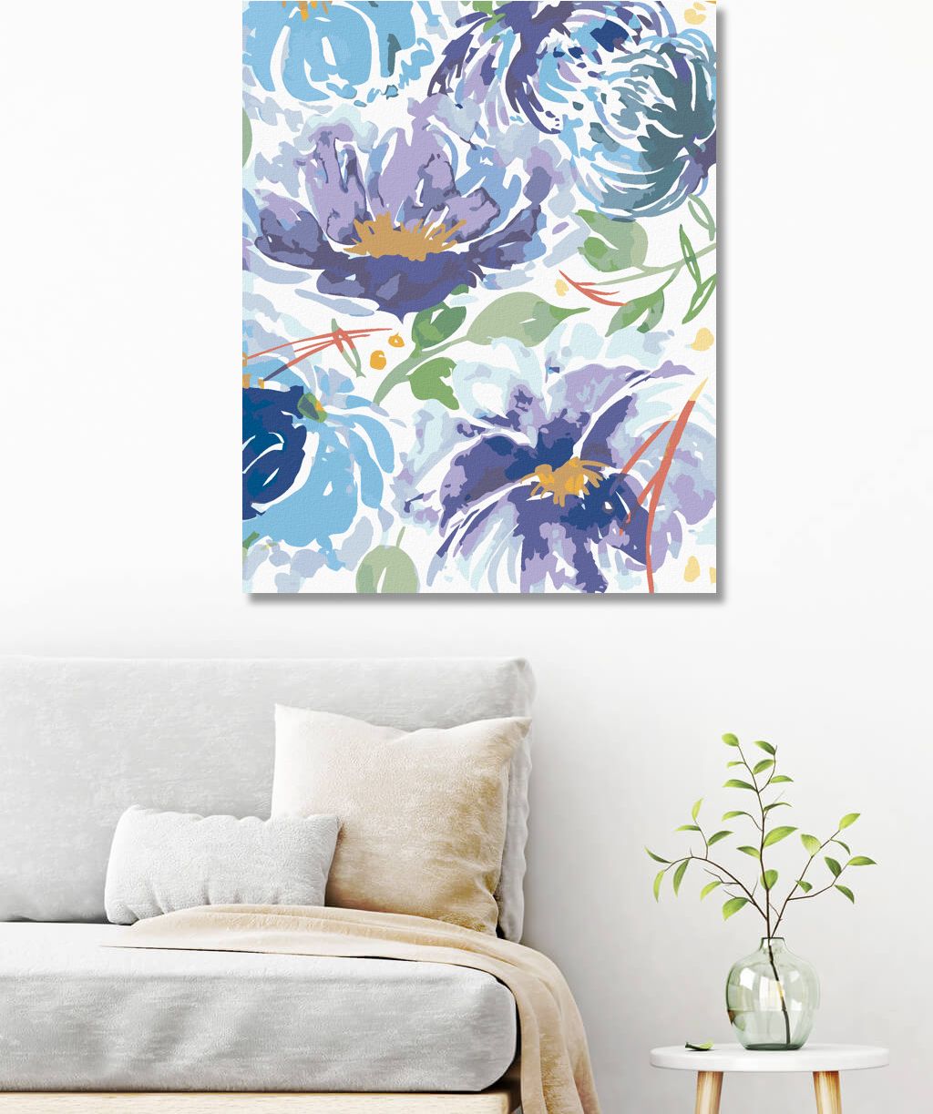 zuty Malování podle čísel - MODRÉ KVĚTY A LISTY (ALEXANDRIA GILBERT) - Rozměr: 40x50 cm, Rámování: Varianta: vypnuté plátno na rám - obrázek 4