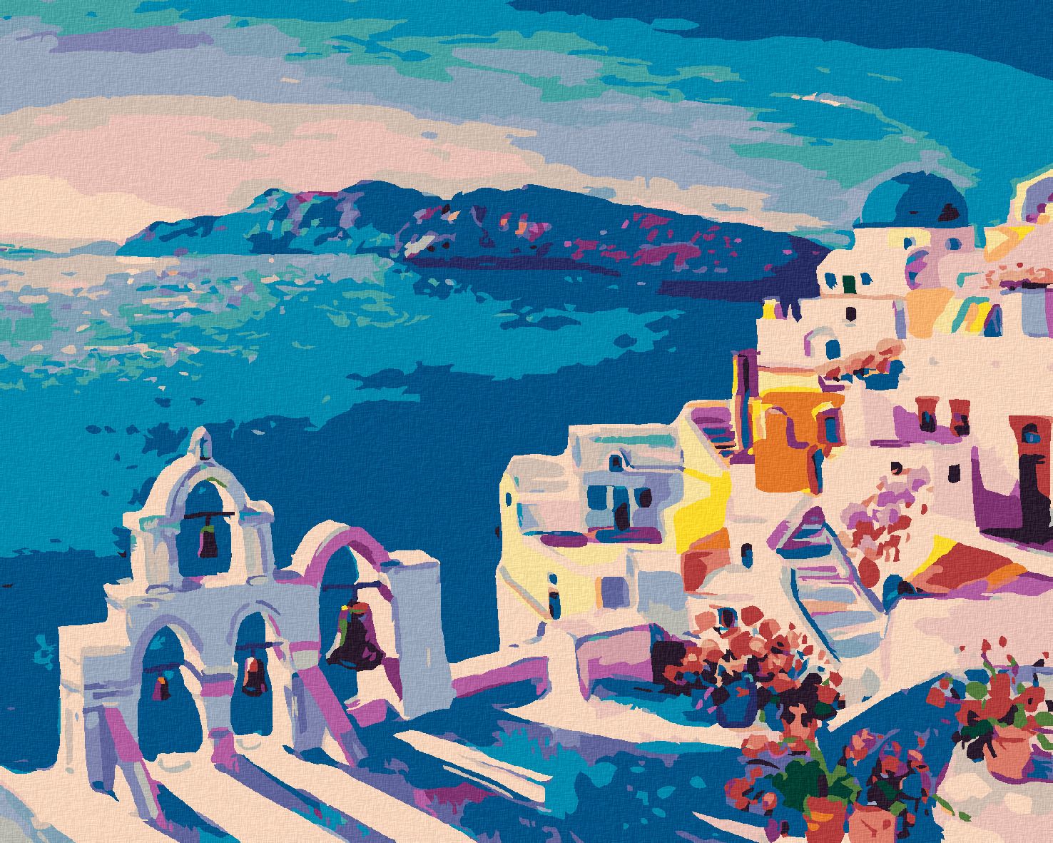 zuty Malování podle čísel - SANTORINI SE ZVONY - Rozměr: 40x50 cm, Rámování: Varianta: bez rámu a bez vypnutí plátna - obrázek 1